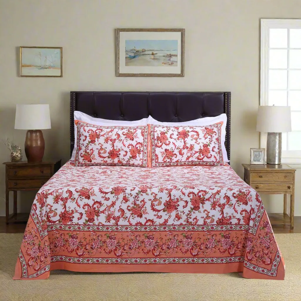 Rama Victoria Jaal Orange Cotton Bedsheet