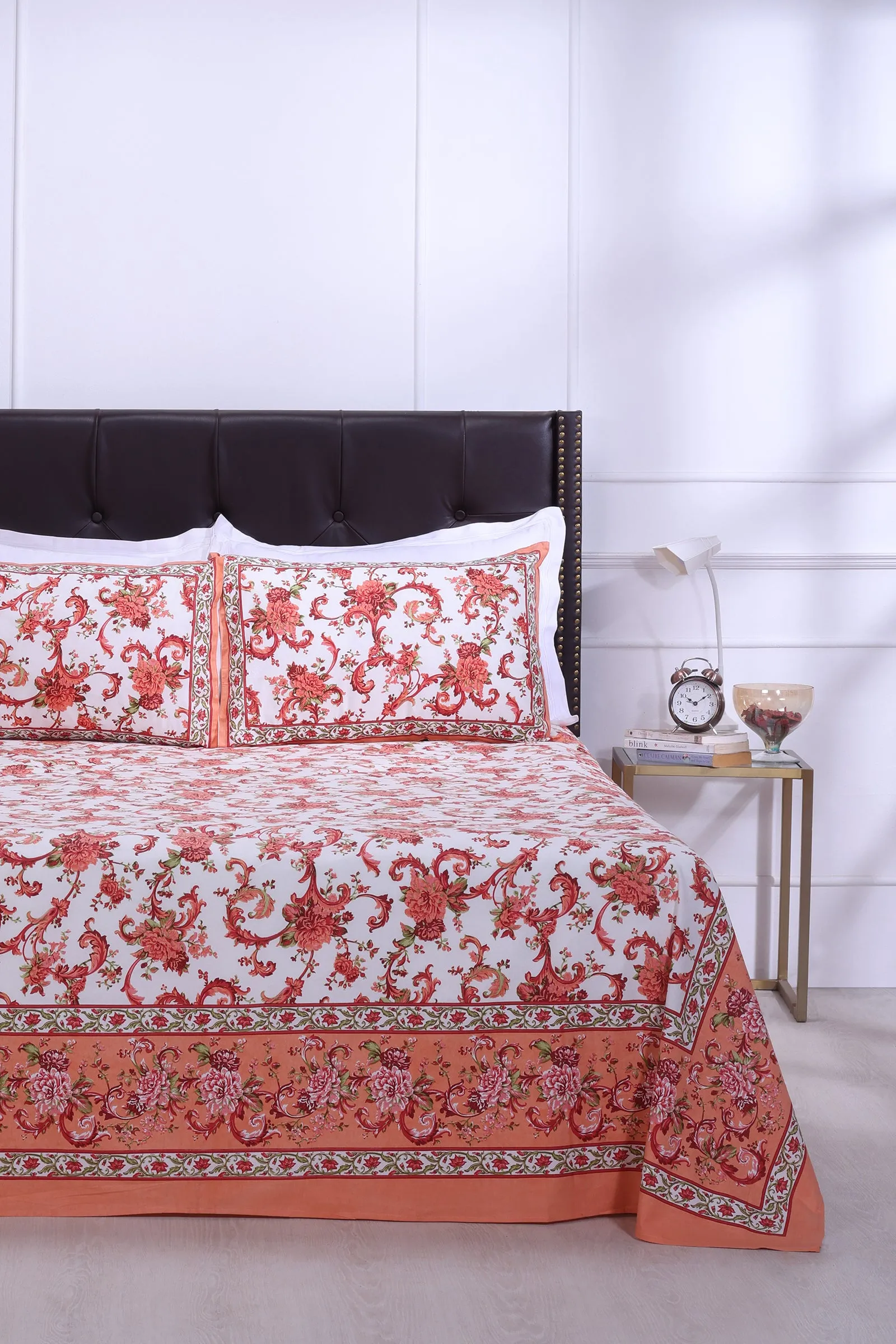 Rama Victoria Jaal Orange Cotton Bedsheet