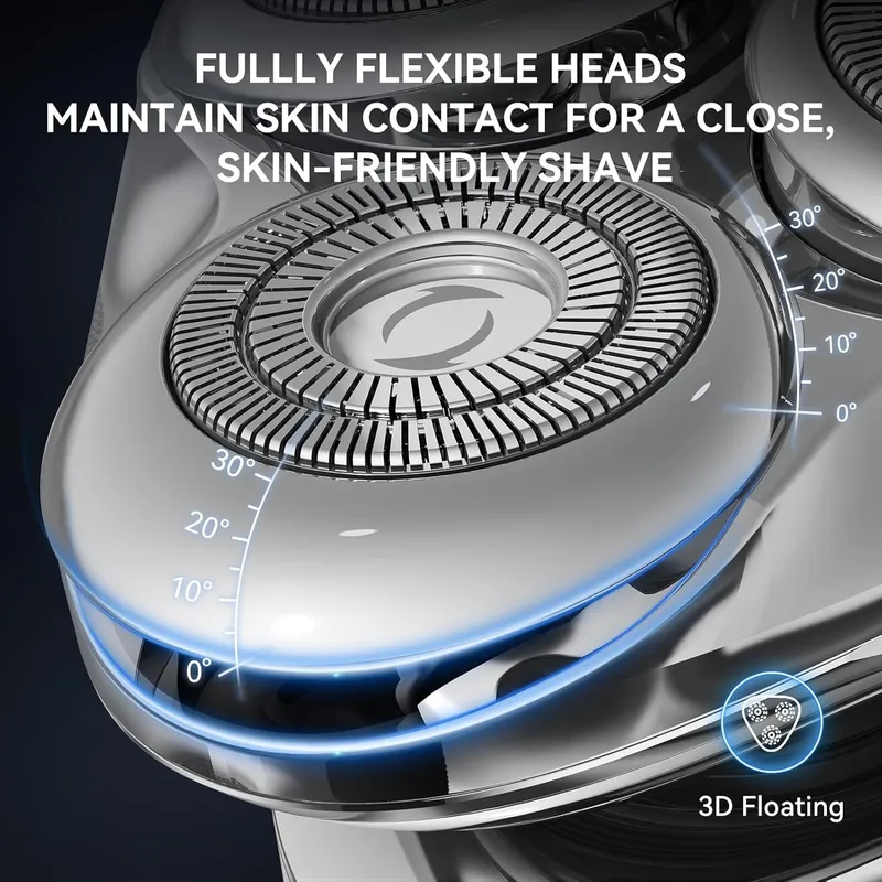 Rechargeable Men's Rotary Shaver - Cordless, Waterproof, Wet & Dry, 3D Magnetic Floating Head, LED Display