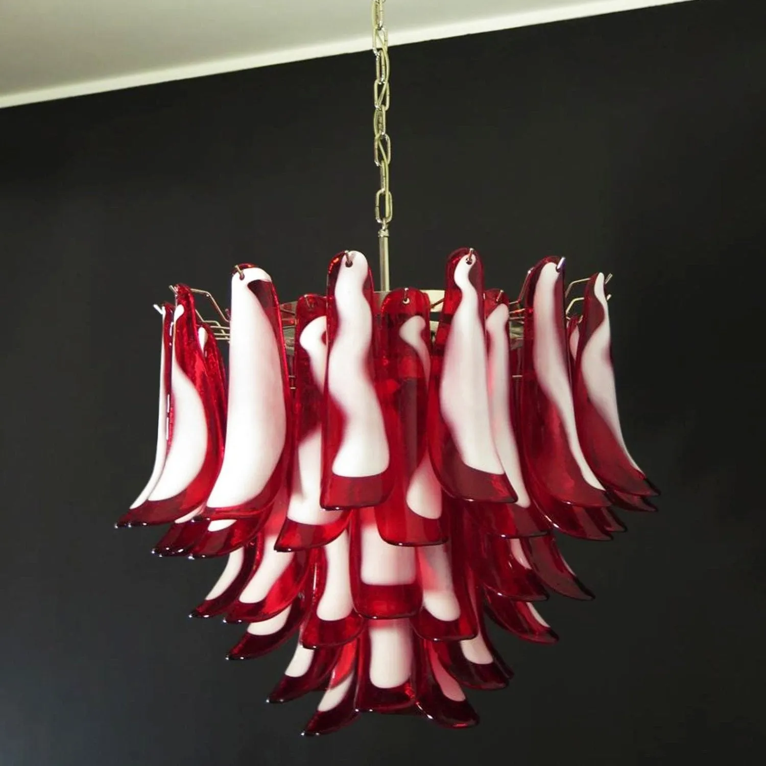 Red Glass Murano Petals Chandelier