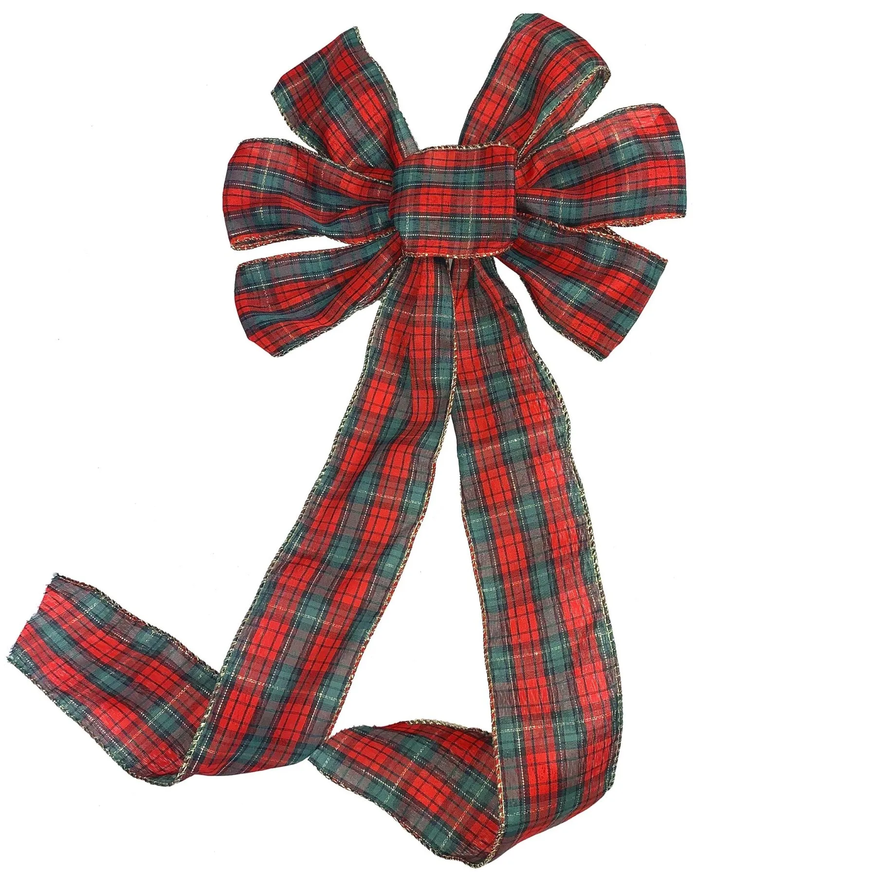 Red Green Tartan Christmas Bow - 10" Wide, 18" Long