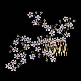 Romantic Wedding Bride Hair Comb Accessories Golden Flower Branch Rhinestone