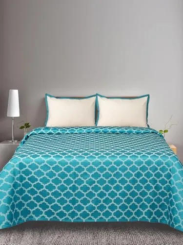 SARAL Home Soft Cotton King/Queen Noor Breathable & Wrinkle Free Bedsheet for Double Bed- 1 King Size Bedsheet with 2 Pillow Covers (Teal,104"X108")