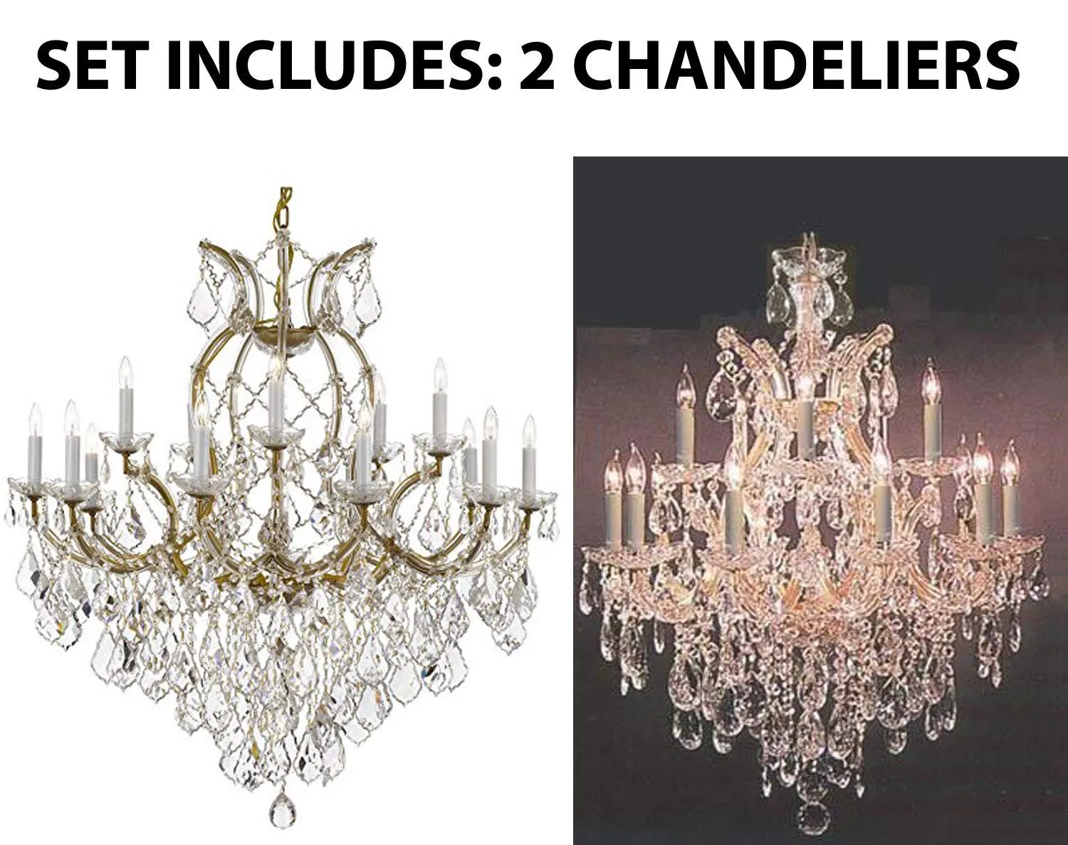 Set of 2-1 Maria Theresa Chandelier Crystal Lighting Chandeliers Lights Fixture Ceiling Lamp H38" X W37" and 1 Chandelier Crystal Lighting H30" X W28" - 1/21510/15 1   21532/12 1