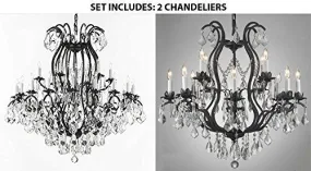 Set Of 2 - Wrought Iron Crystal Chandelier Lighting Empress Crystal (Tm) H46" W46" Perfect For An Entryway Or Foyer And Wrought Iron Crystal Chandelier Lighting Chandeliers H30" X W28" - 1Ea-3034/18 6   1Ea-3034/8 4