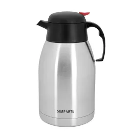 SIMPARTE Thermosteel Carafe Tea Coffee Thermos Flask with Handle and Lid Perfect Water Dispenser for Your Dining Table, Insulated Stainless Steel Jug with Flow-Control Lid (2000ml) Silver