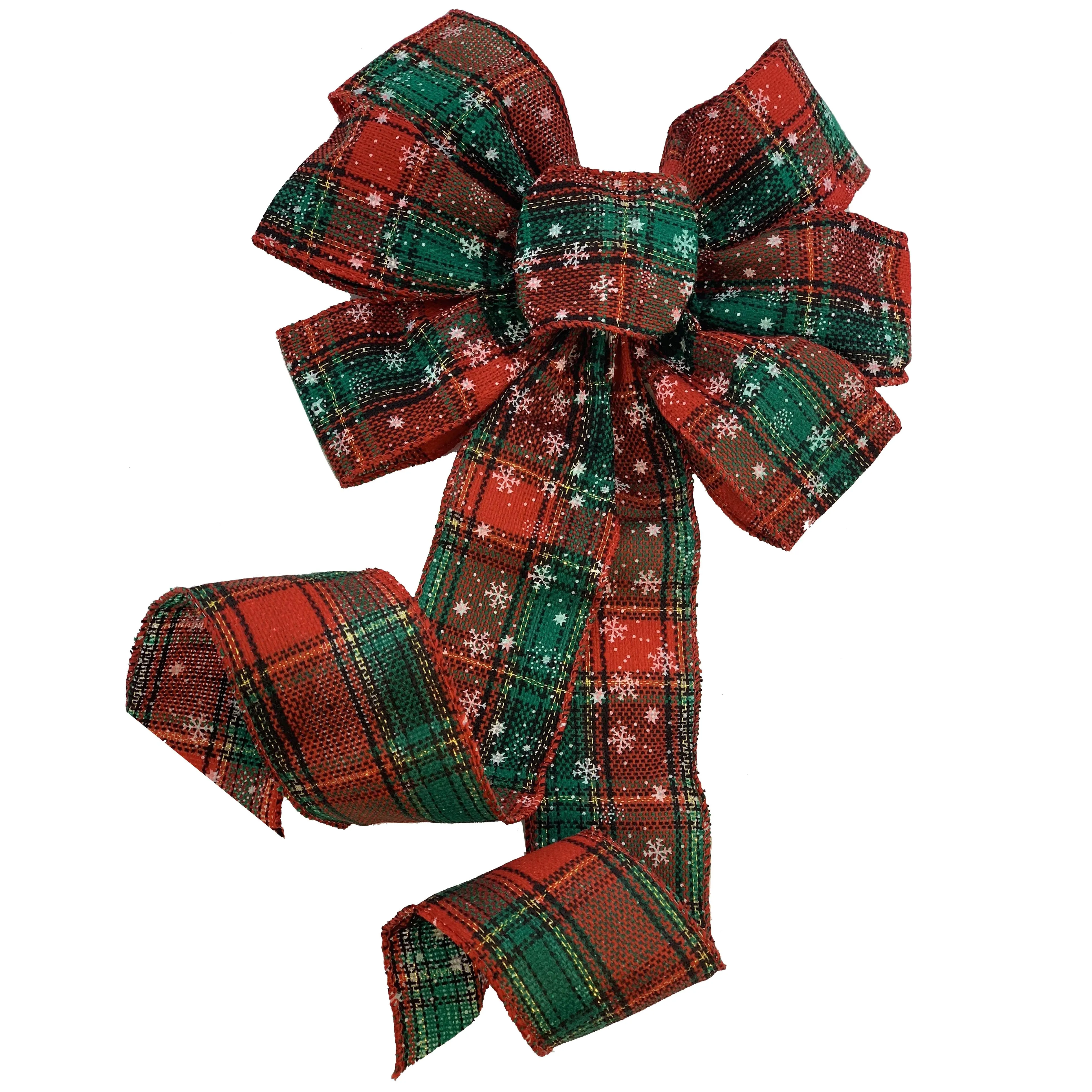 Snowflake Plaid Christmas Wreath Bow - 10" Wide, 18" Long