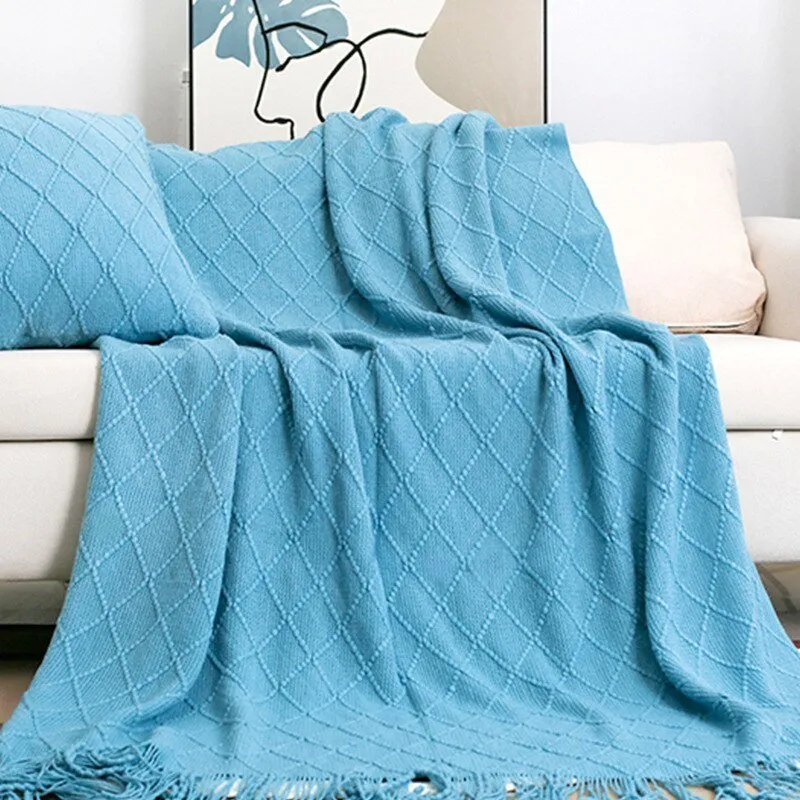 Solid Color Tassel Knitted Sofa Blanket