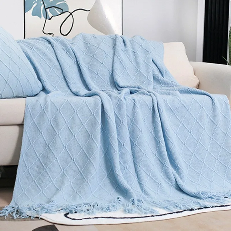 Solid Color Tassel Knitted Sofa Blanket