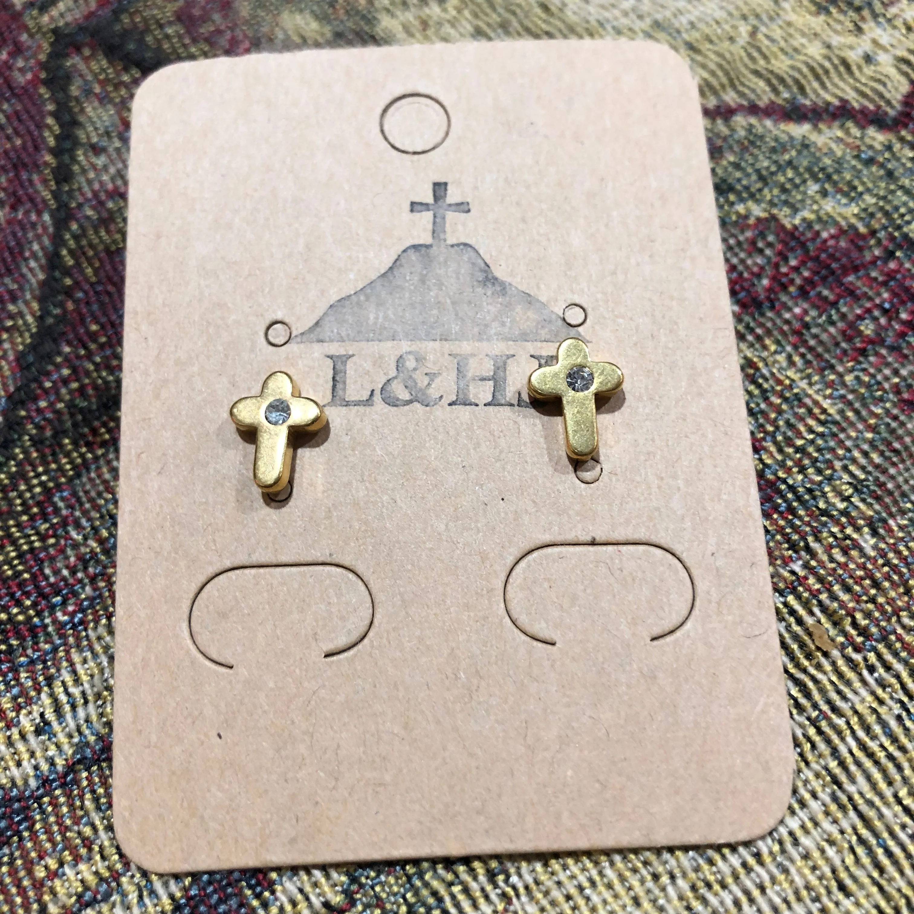 Stainless Steel and Rhinestone Tiny Cross Earrings