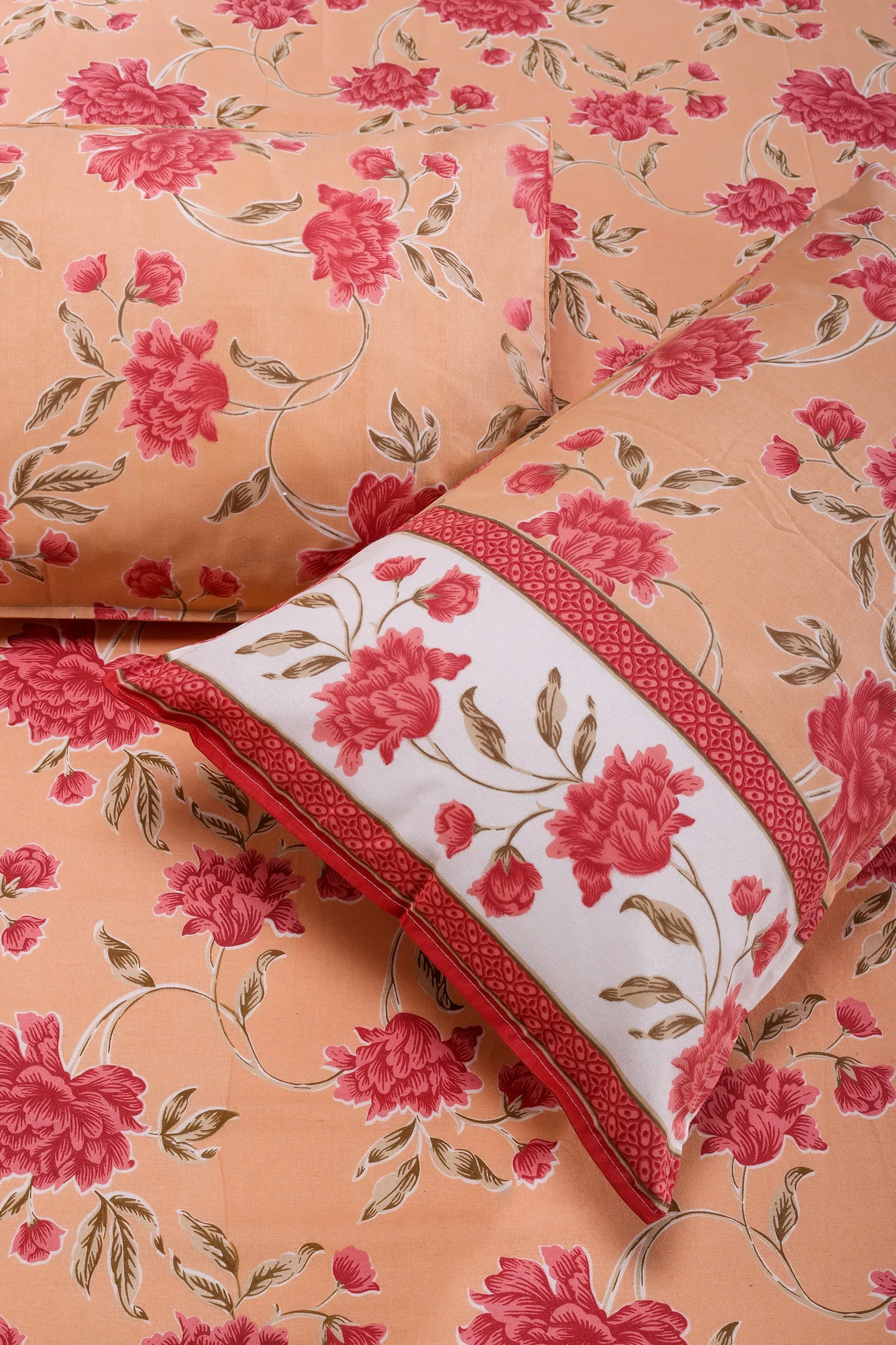 Suhana Floral Summer Peach Cotton  Bedsheet