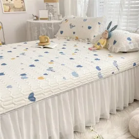 Summer Ice Silk Latex Mattress Set - Lace Style Ice Silk Mat, Bed Sheet, Skirt Style, Non Slip Fixed Mattress Protective Cover