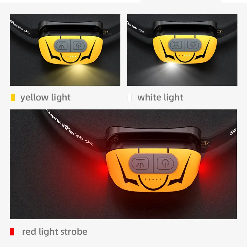 SuperFire HL05-S LED Headlamp Induction Strong Light Charging White And Yellow Dual Light Head-Mounted Night Fishing