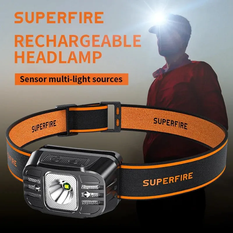 SuperFire rechargeable led headlamp Portable headlight head flashlight HL75-X Type-C Fishing Induction 7 Modes Lighting Night