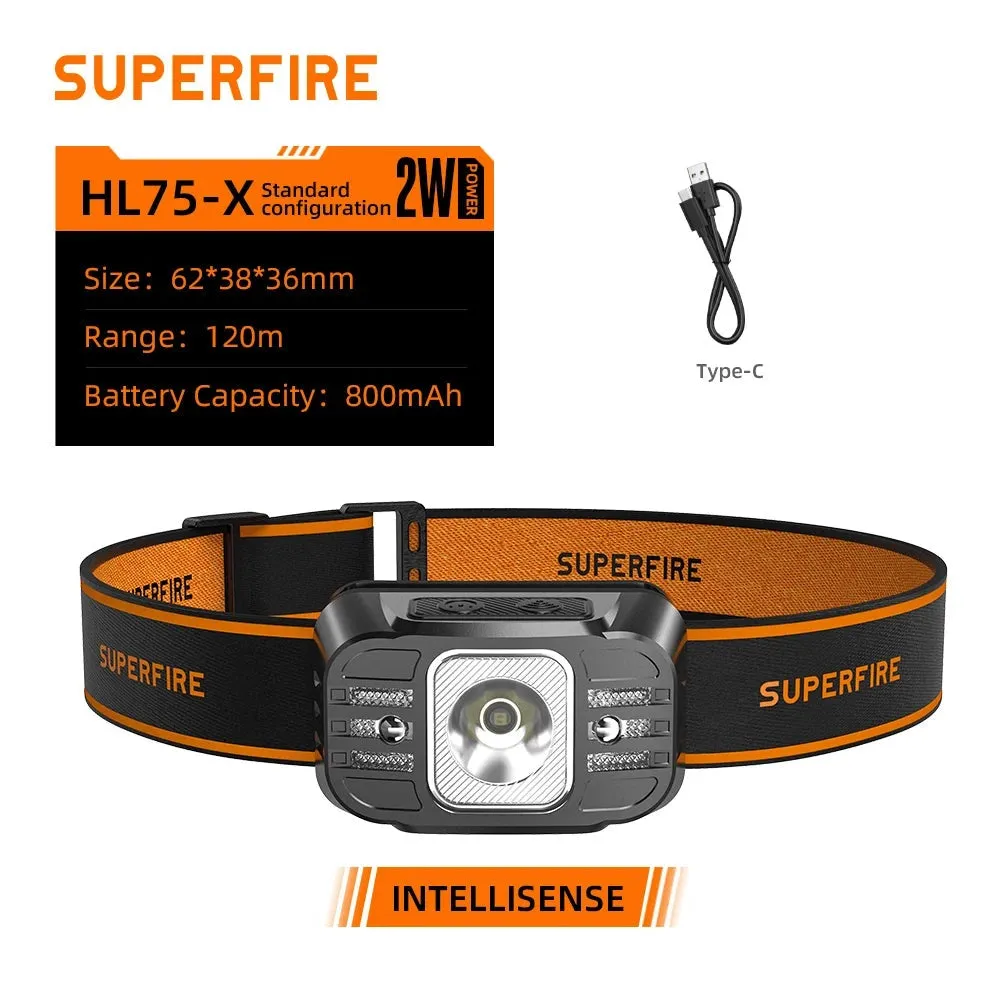 SuperFire rechargeable led headlamp Portable headlight head flashlight HL75-X Type-C Fishing Induction 7 Modes Lighting Night