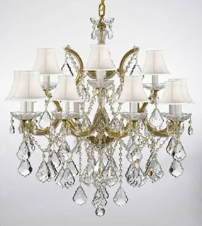 Swarovski Crystal Trimmed Chandelier Chandelier Lighting With White Shades H30" X W28" - F83-Whiteshades/B7/21532/12 1Sw