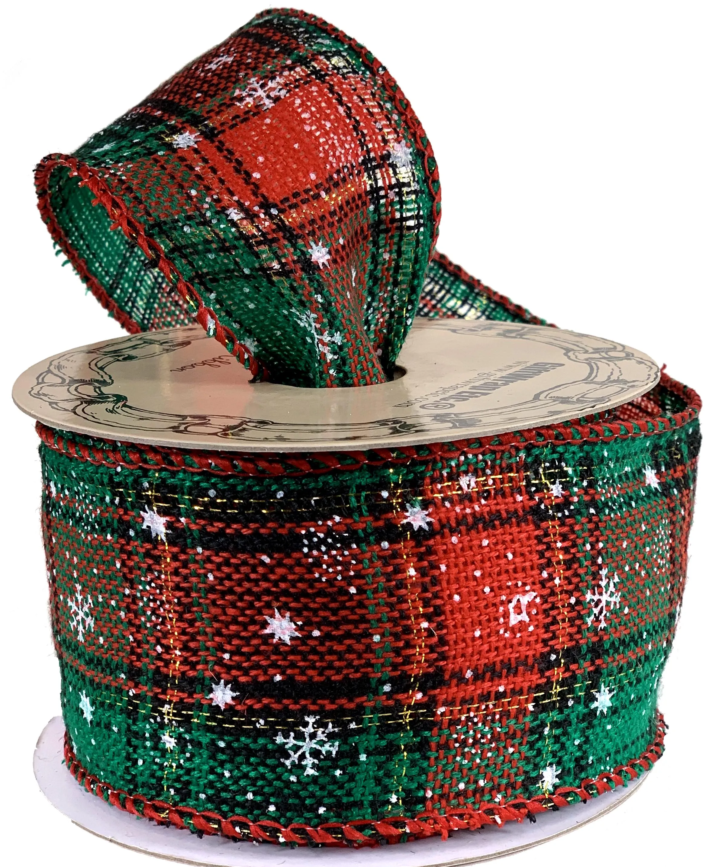 Tartan Snowflakes Christmas Tree Ribbon - 2 1/2" x 10 Yards