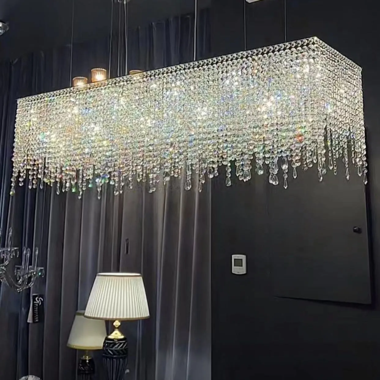 Tassel Crystal Dining Room Chandelier Rectangle Ceiling Light Fixture For Kitchen Island