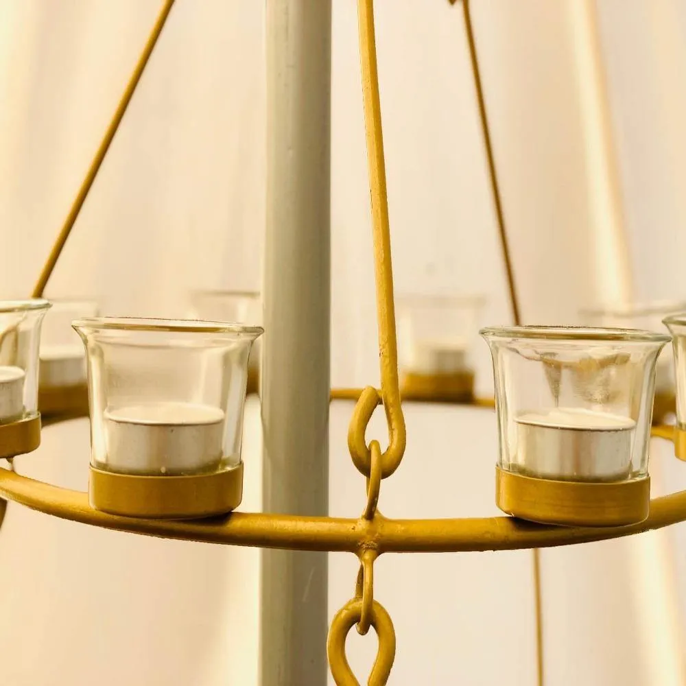 Tea Light Candle Chandelier Double Tier - Gold