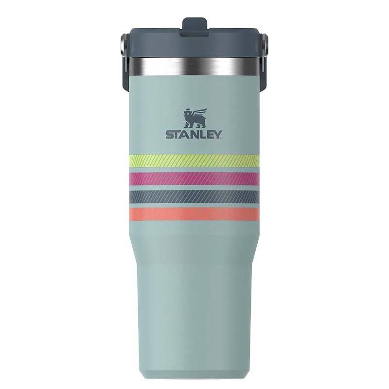 The 30oz IceFlow Flip Straw Tumbler in Cream Seafoam Stripe