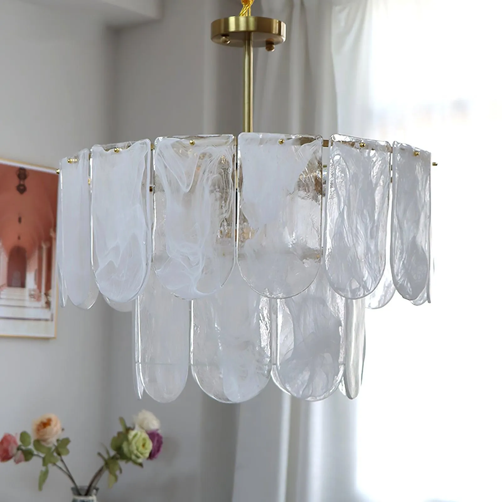 Traditional Classic Metal Glass Chandelier