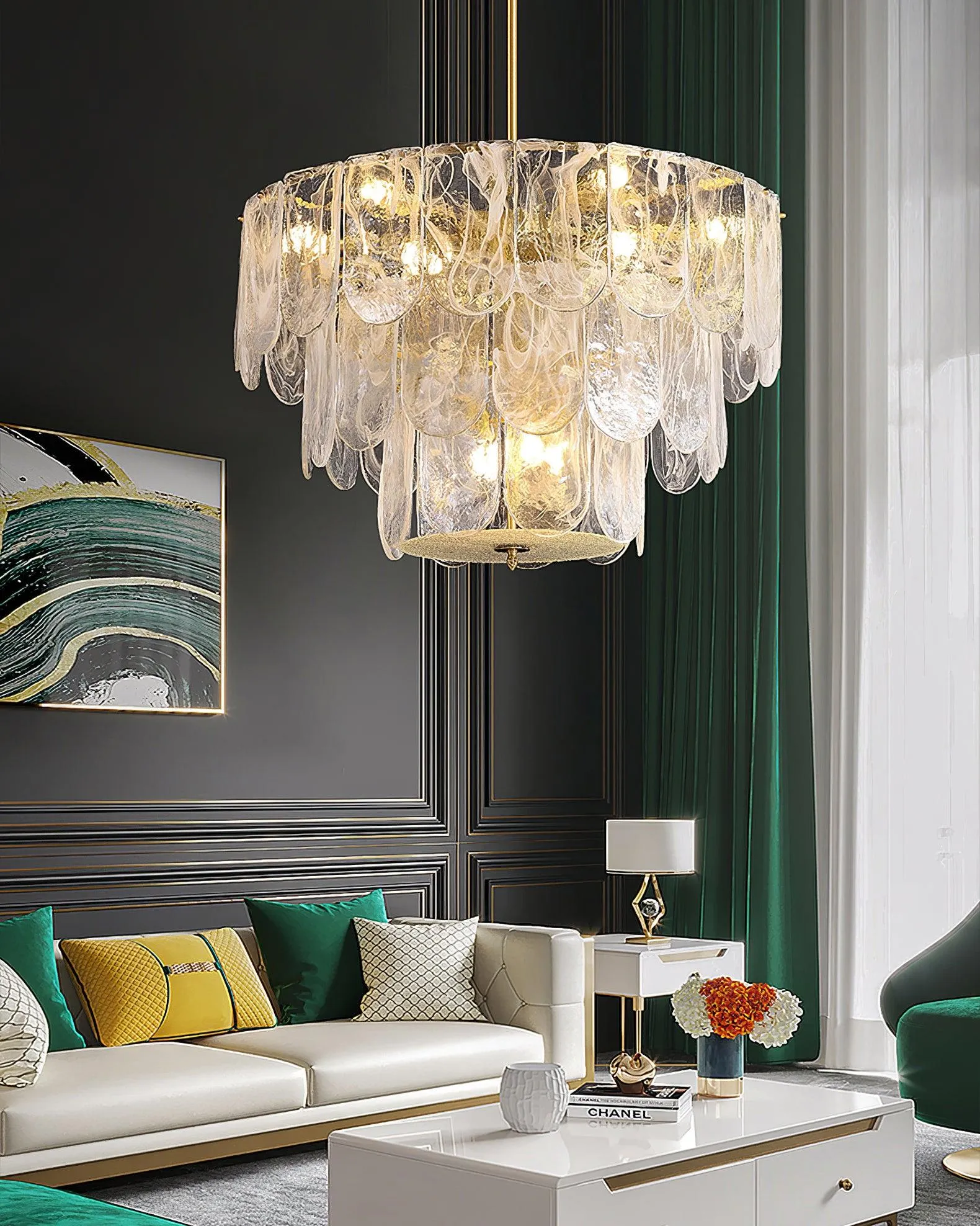 Traditional Classic Metal Glass Chandelier