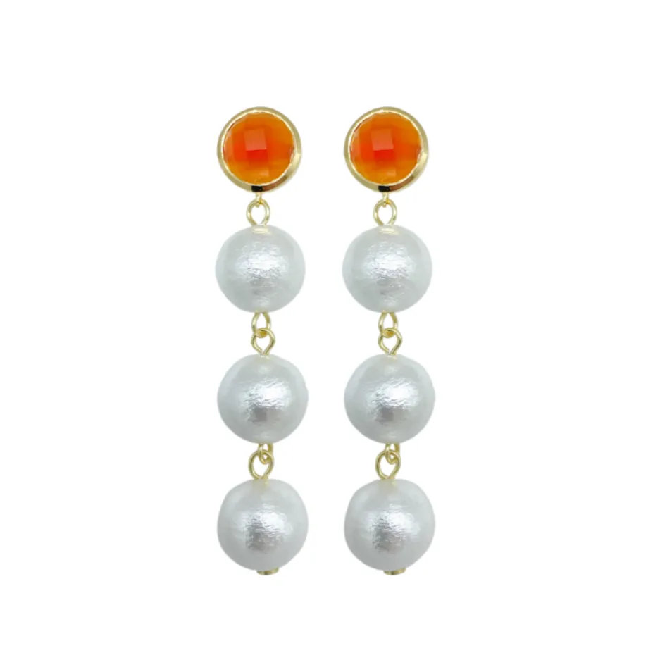 Triomphe Carnelian & Triple Cotton Pearl Earrings