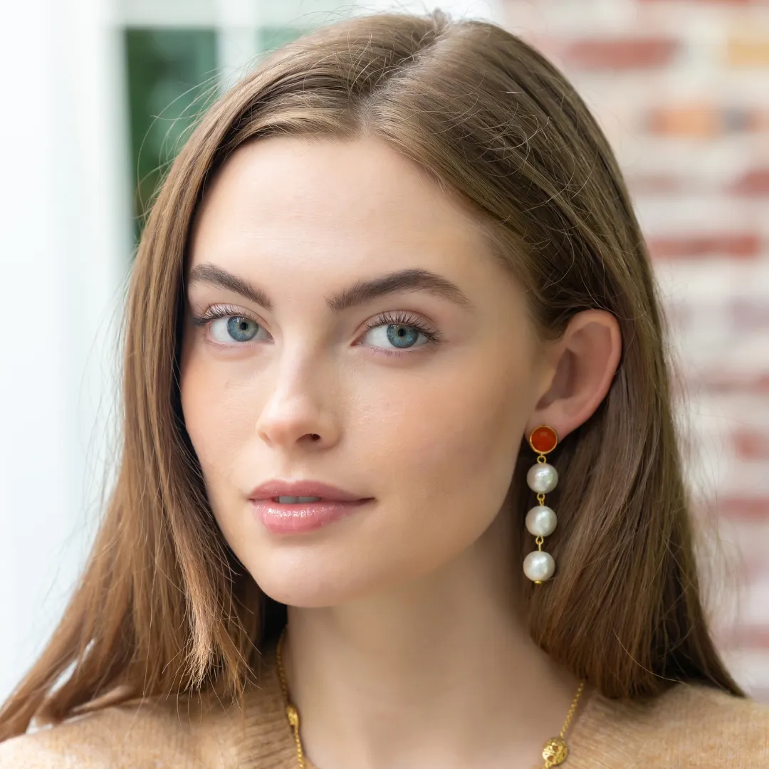 Triomphe Carnelian & Triple Cotton Pearl Earrings