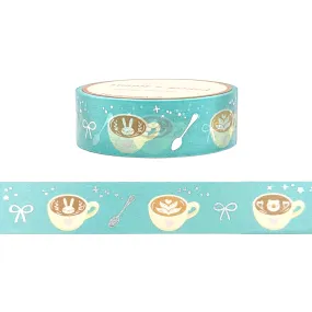 Turquoise Coffee Cups Washi (15mm   silver foil) - Restock