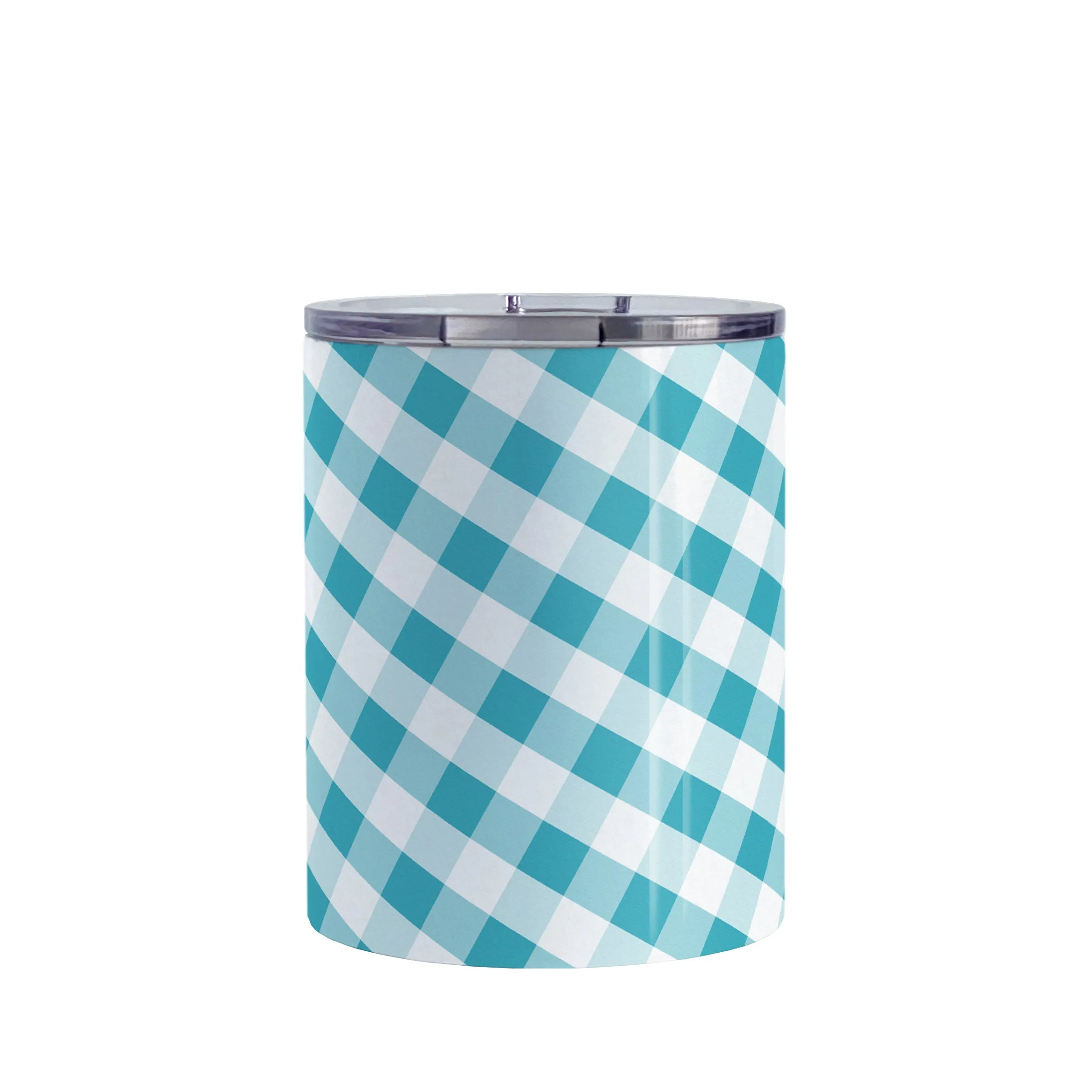 Turquoise Gingham Tumbler Cup