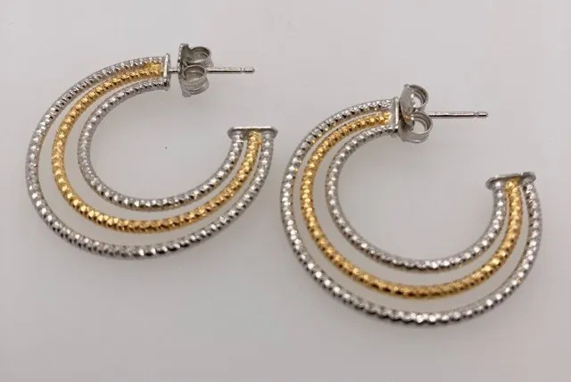 Two Tone 3/4 Hoop Earrings