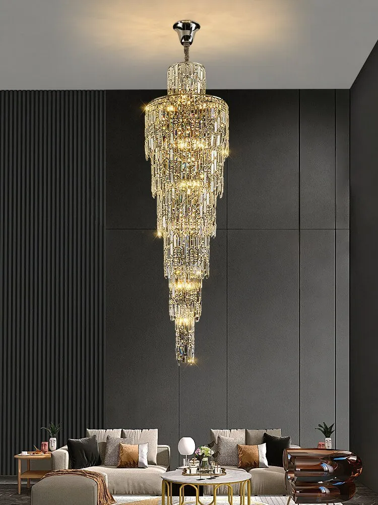 Villa Living Room Crystal High Ceiling Large Long Chandelier Light Lamp Staircase