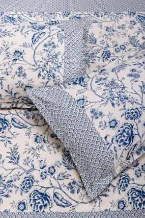 Vintage Damask Blue Cotton Bedsheet