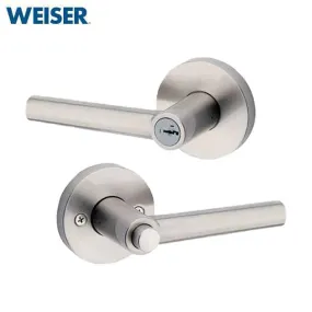 Weiser - SENL535 - Milan Lever Set - Round Rose - 15 - Satin Nickel - Entrance - SmartKey Technology - Grade 2