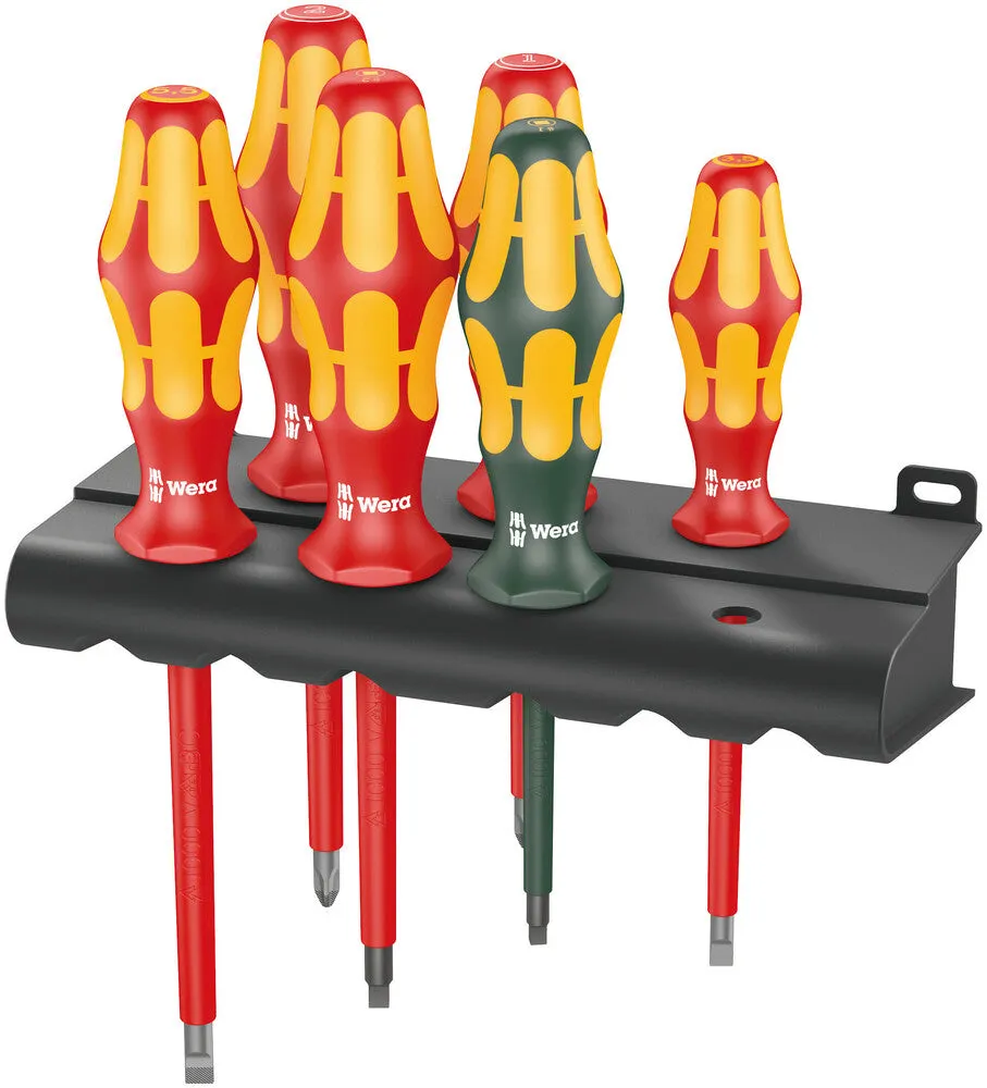 Wera 347777 6pc 160 i/168 i/6 Kraftform Plus VDE Screwdriver Set, PH/SL/SQ