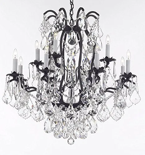 Wrought Iron Crystal Chandelier Lighting Trimmed with Swarovski Crystal Good for Dining Room, Foyer, Entryway, Family Room, Bedroom, Living Room and More! H 36" W 36" 15 Lights - A83-B91/3034/10 5SW